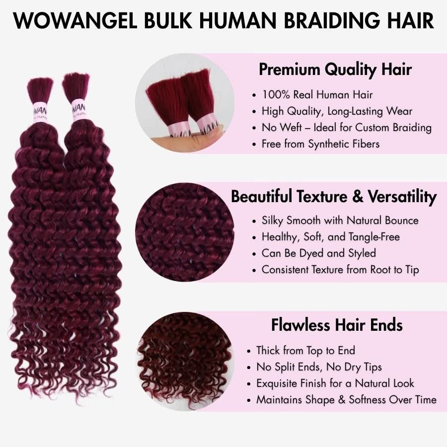 WOWANGEL #27/#30/99J/Brown/Jet Black Color Human Braiding Hair For Boho Braids Deep Wave 100g - Image 3