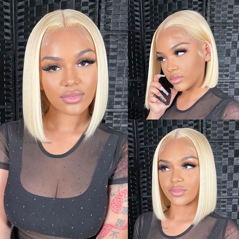 WOWANGEL 613 Blonde Straight BOB 13X4 Skinlike Real HD Lace Frontal Wig 180% Density - Image 4