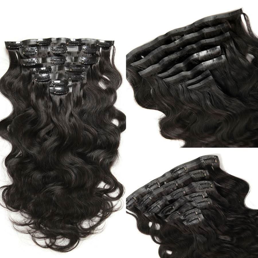 WOWANGEL Body Wave Seamless Clip Ins Hair Extensions Natural Black - Image 4
