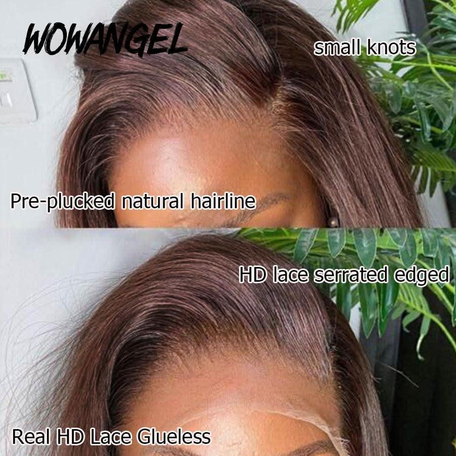 WOWANGEL Straight #4 Dark Brown Color 13X6 HD Lace Front Wigs - Image 4