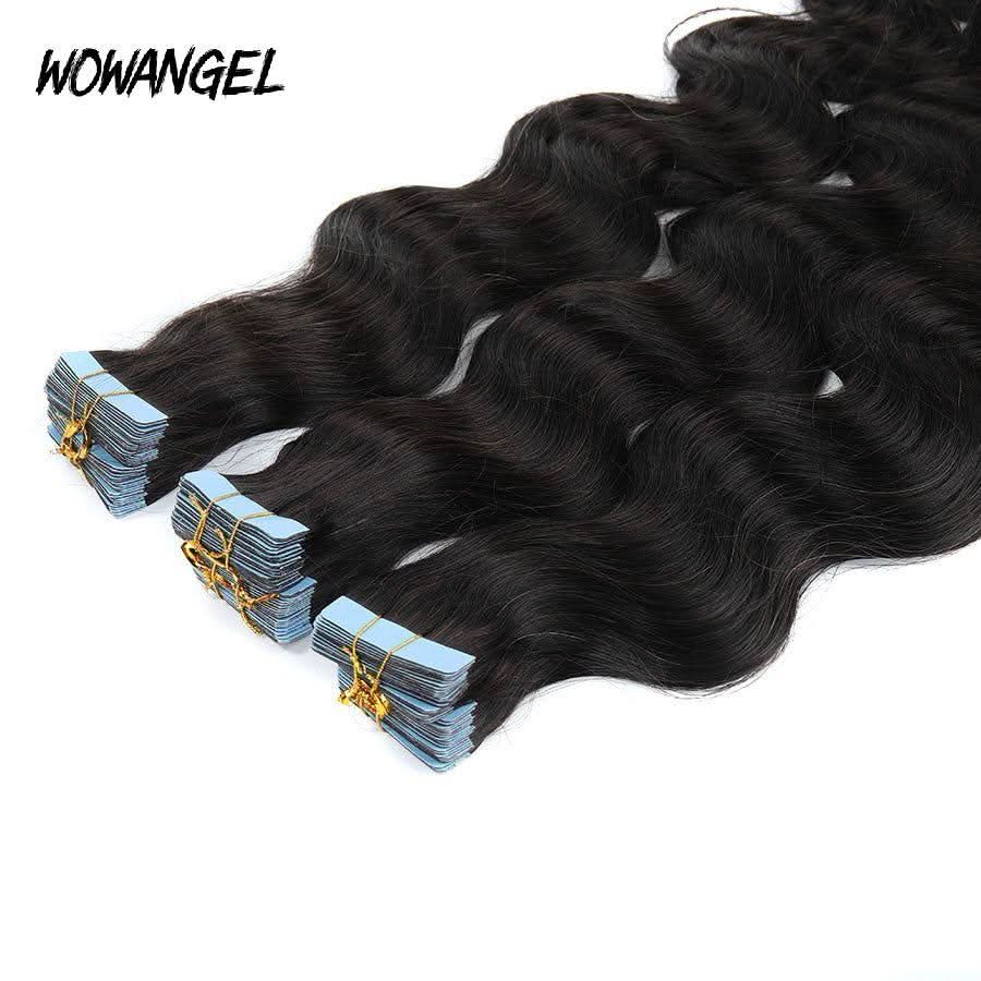 WOWANGEL Tape in Hair Extensions Body Wave Natural Black Human Hair 40pcs 100g - Image 4