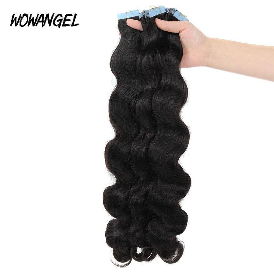 WOWANGEL Tape in Hair Extensions Body Wave Natural Black Human Hair 40pcs 100g - Image 5