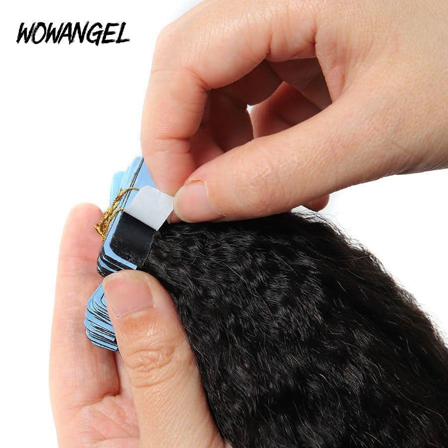 WOWANGEL Tape in Hair Extensions Kinky Straight Natural Black Human Hair 40pcs 100g - Image 4