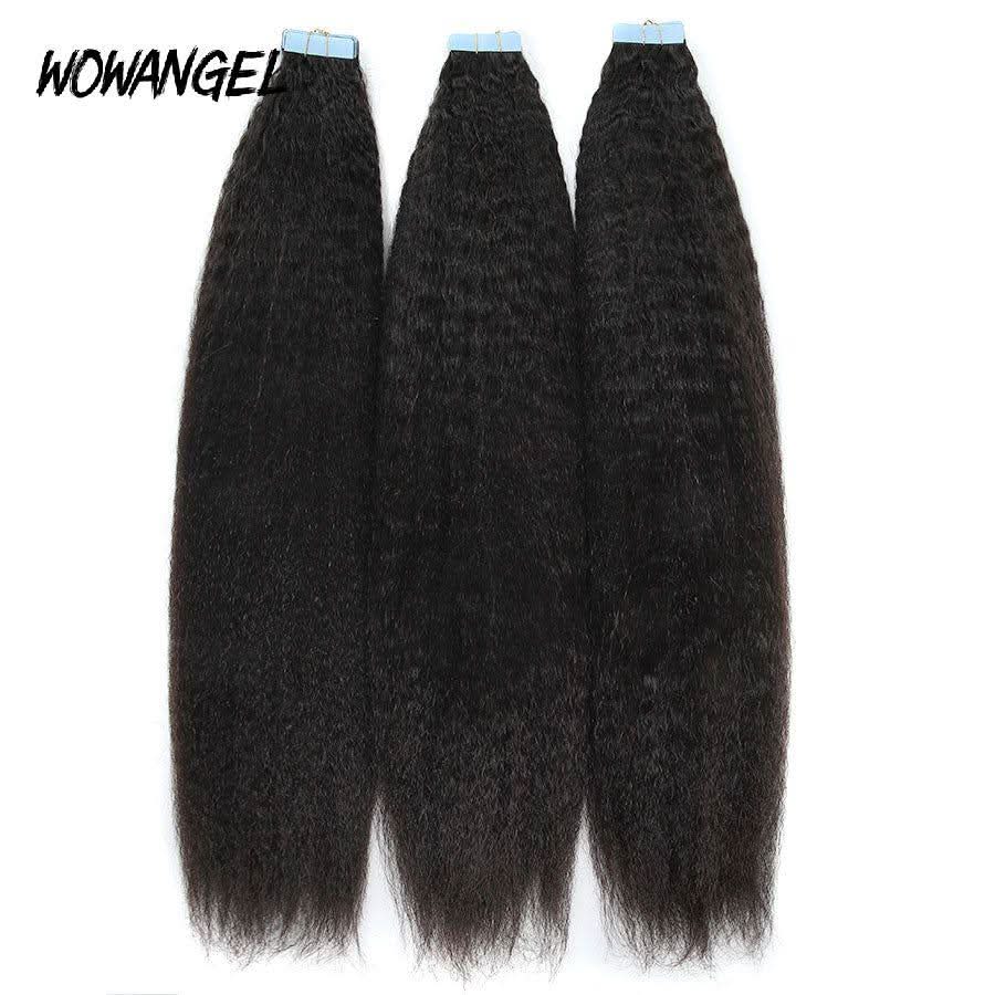 WOWANGEL Tape in Hair Extensions Kinky Straight Natural Black Human Hair 40pcs 100g - Image 6