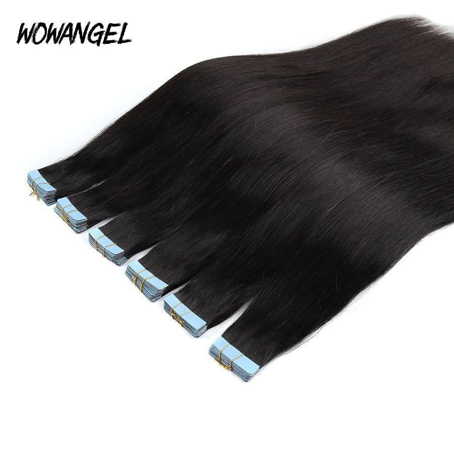 WOWANGEL Tape in Hair Extensions Straight Natural Black Human Hair 40pcs 100g - Image 4