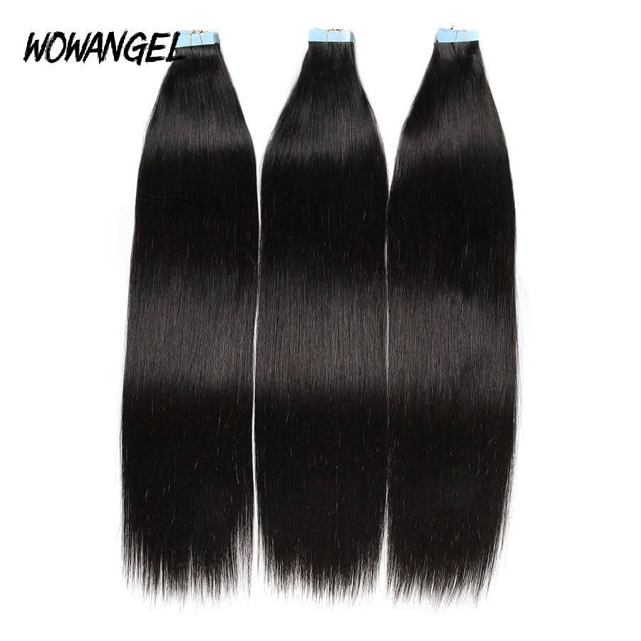 WOWANGEL Tape in Hair Extensions Straight Natural Black Human Hair 40pcs 100g - Image 8